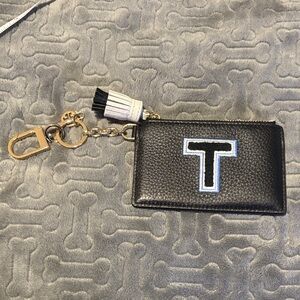 Tory Burch T Monogram Card Case Black Leather ‘T’ Initial